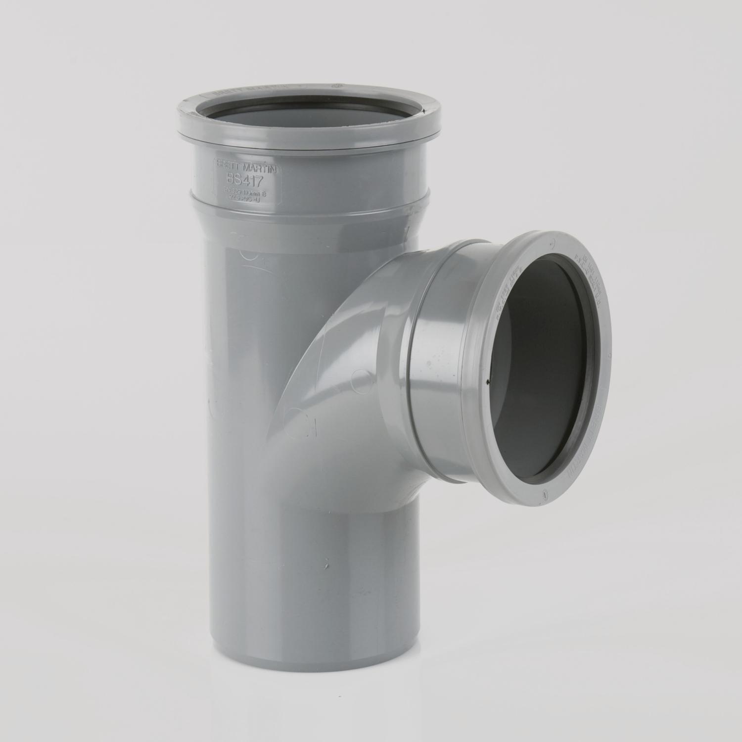 92.5° Double Socket Branch Without Bosses 110mm Soil Grey