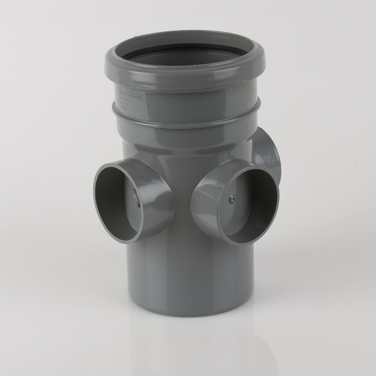 Single Socket Triple Boss Pipe 110mm Soil Grey
