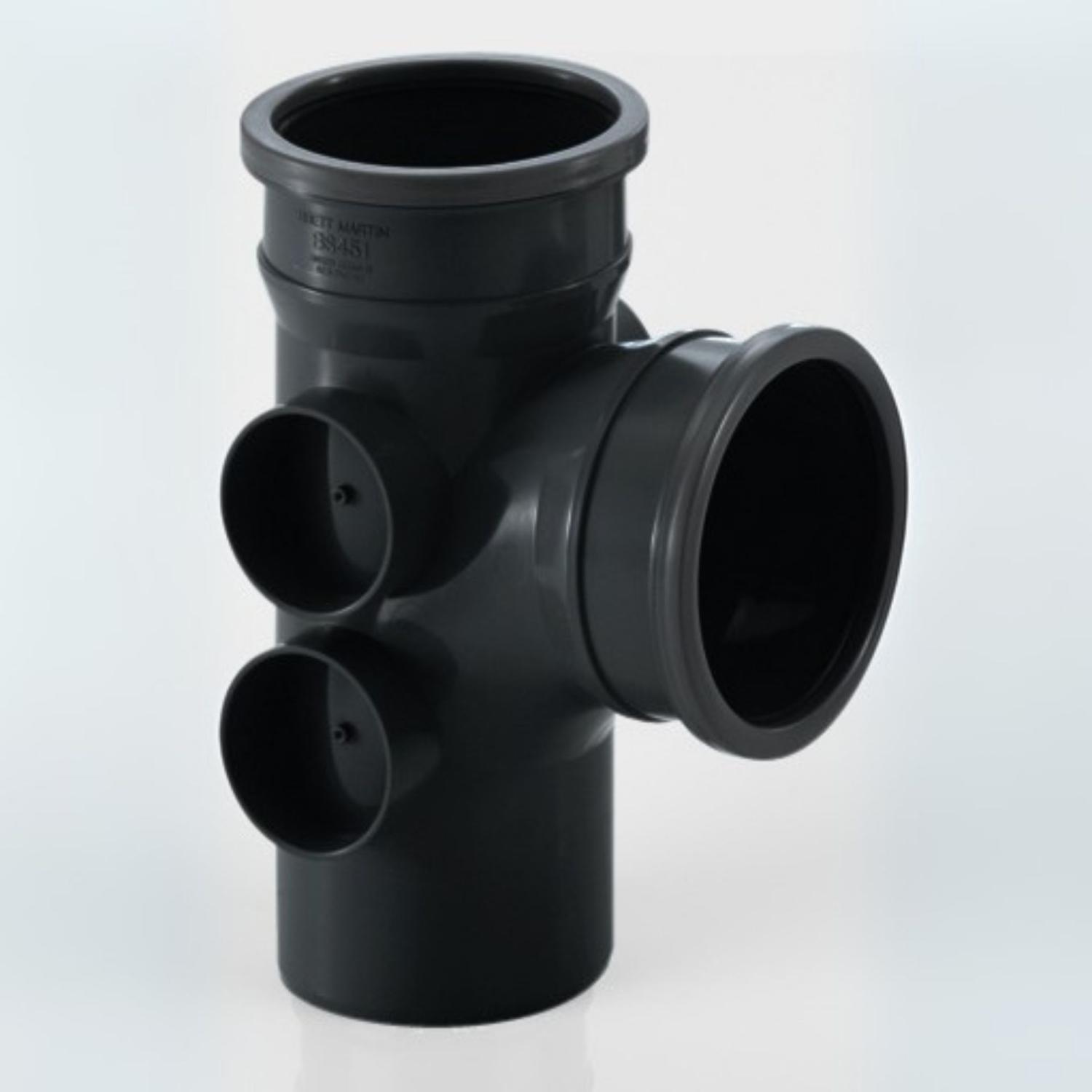 92.5° Double Socket Branch With 4 Bosses 110mm Soil Black