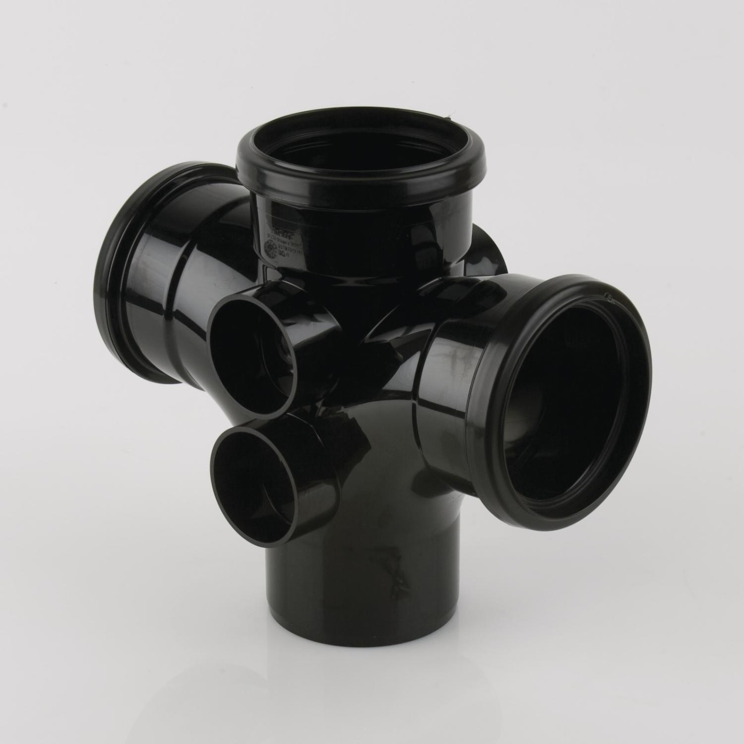 92.5° Triple Socket Double Branch 110mm Soil Black