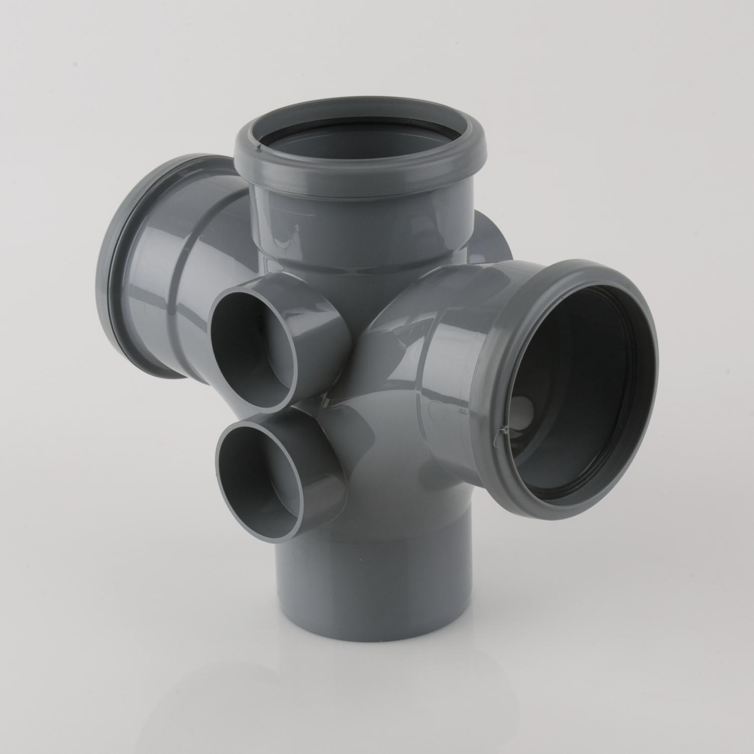 92.5° Triple Socket Double Branch 110mm Soil Grey