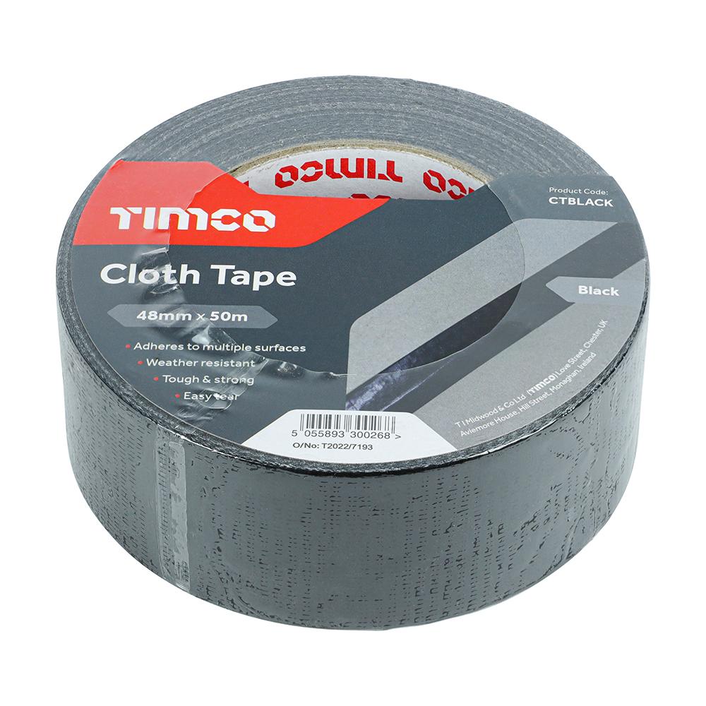 TIMCO Cloth Tape Black 50m x 48mm