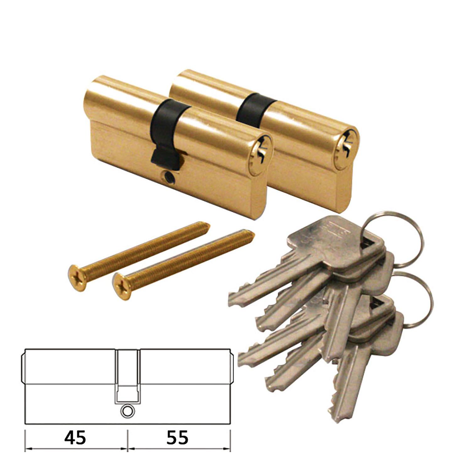 Eurospec 6 Pin Cylinder Keyed-Alike Pair Brass 45/55