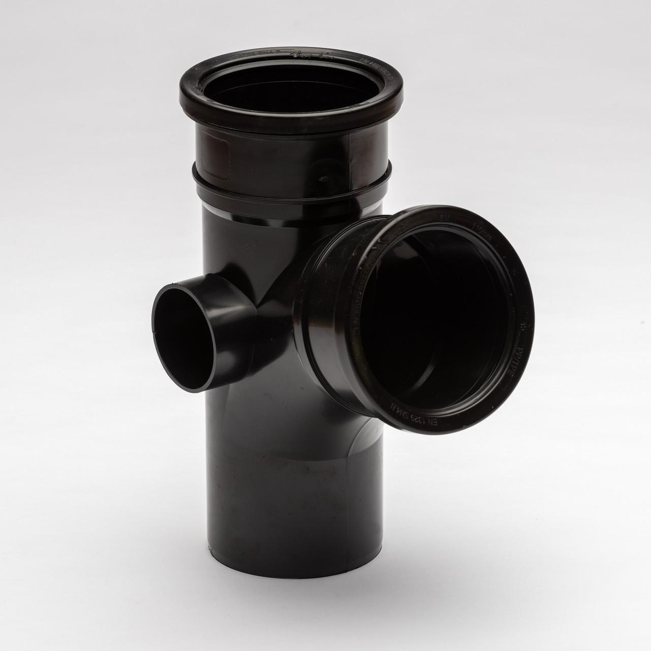 104° Double Socket Branch With 2 Bosses 110mm Soil Black