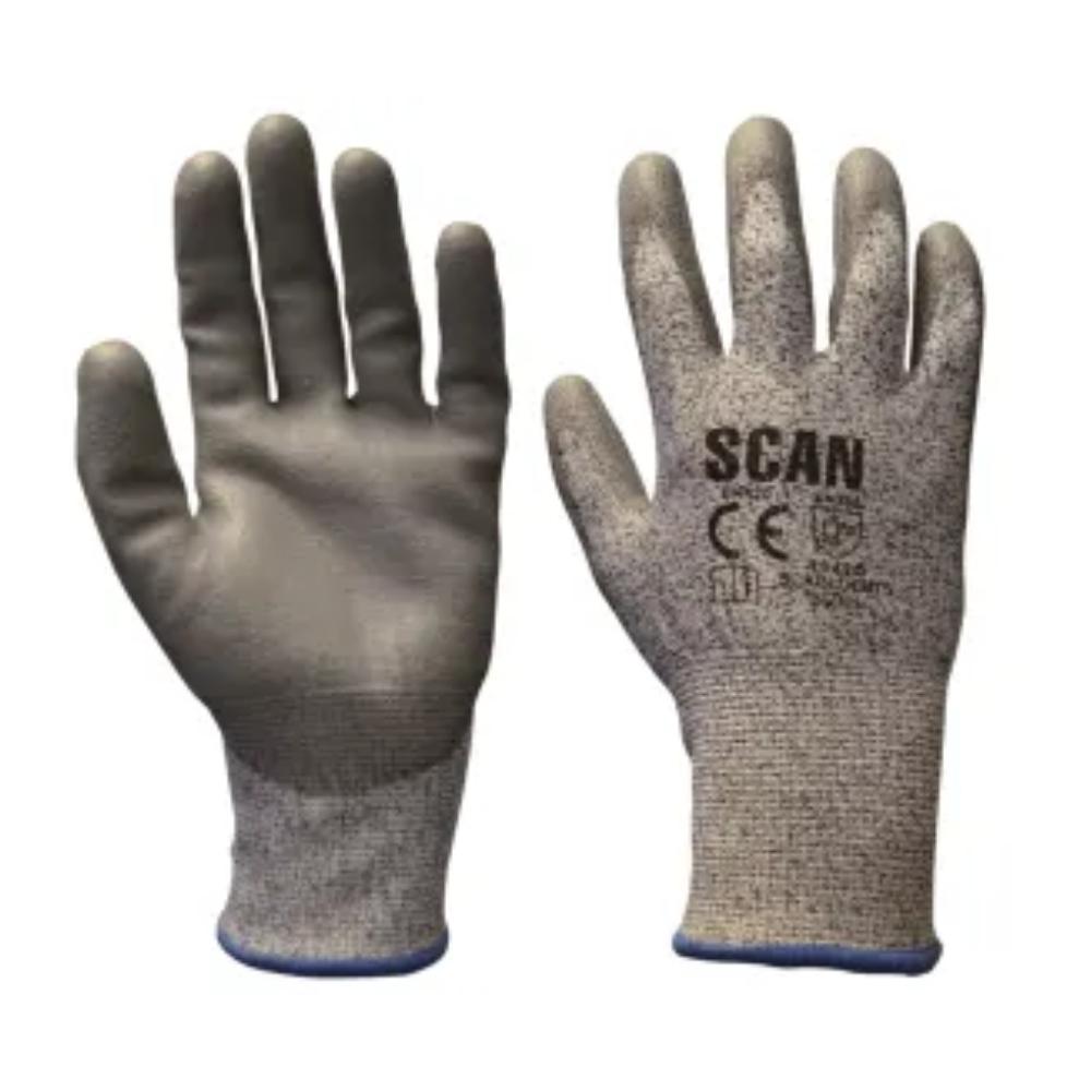 Scan Grey PU Coated Cut 5 Liner Gloves Size 9