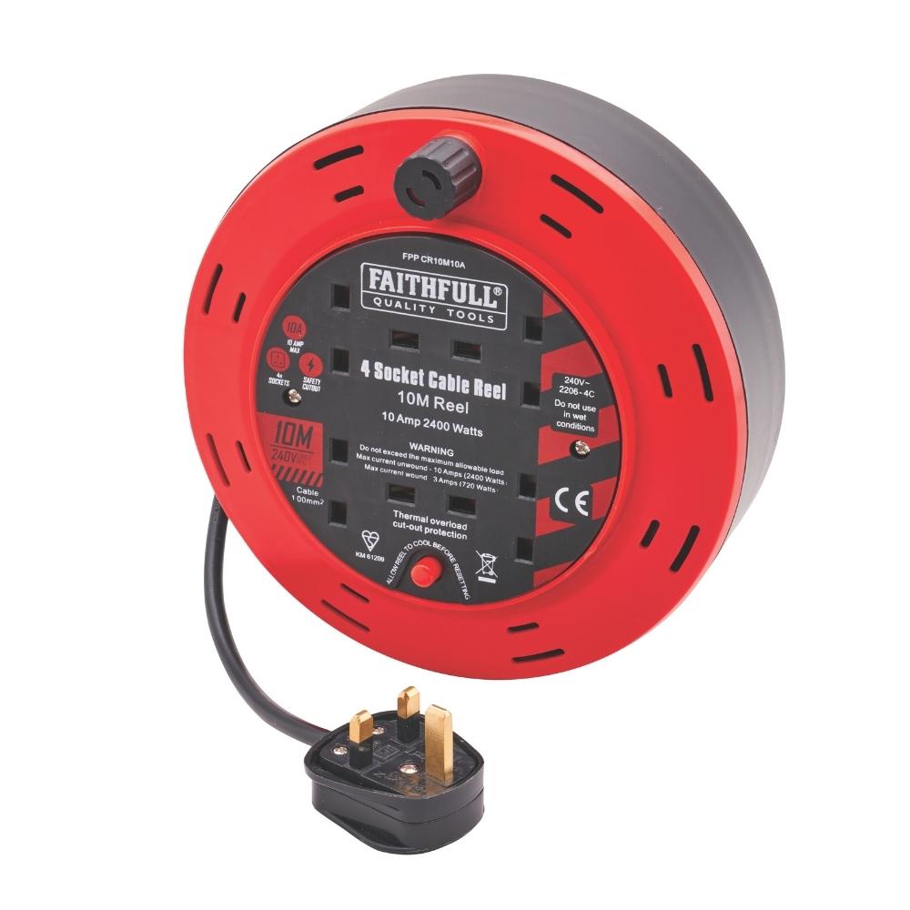 10m 10A Cable Reel (4 Sockets)