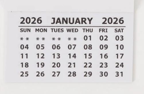 2026 Calendar Tabs - Pack of 50