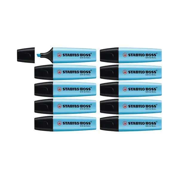 Stabilo Boss Highlighters Chisel Tip 2-5mm Line Blue Box of 10