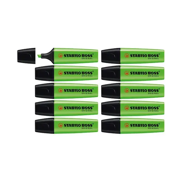 Stabilo Boss Highlighters Chisel Tip 2-5mm Line Green Box of 10