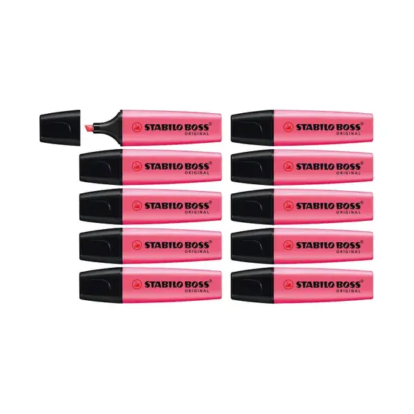 Stabilo Boss Highlighters Chisel Tip 2-5mm Line Pink Box of 10
