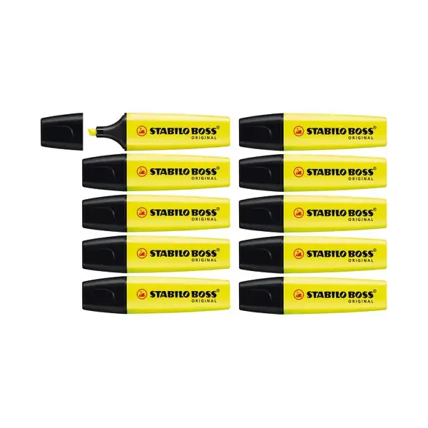 Stabilo Boss Highlighters Chisel Tip 2-5mm Line Yellow Box of 10