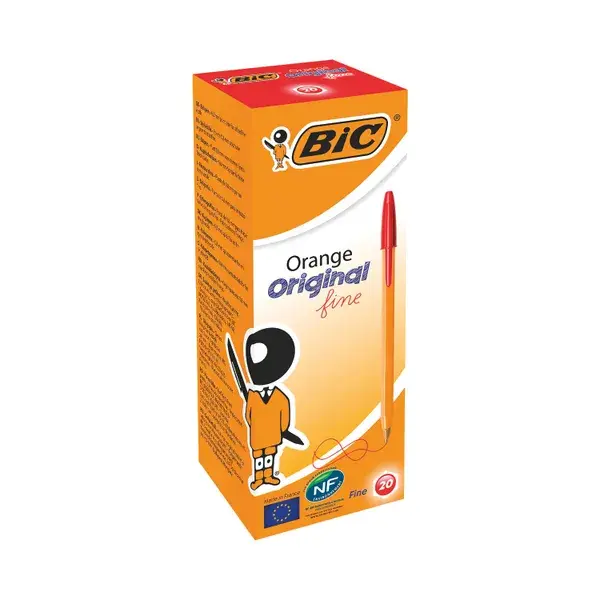Bic Orange Ballpoint Fine Tip Pen 0.8mm Tip 0.30mm Line Red Box of 20