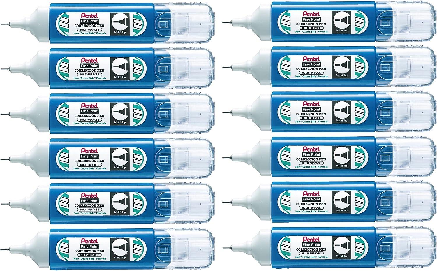 Pentel Micro Correct Precision Tip Correction Fluid Pen White  Box of 12