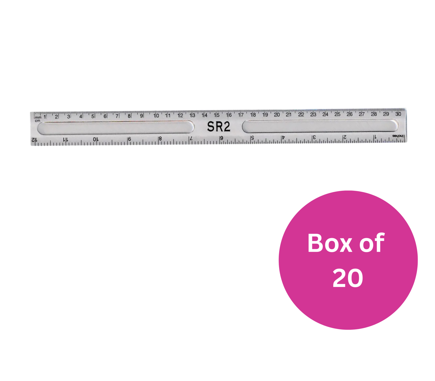 30cm Ruler Clear Inches & cm/mm 20pk