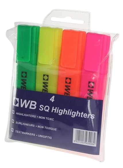 highlighter Assorted Chisel Tip 4pk