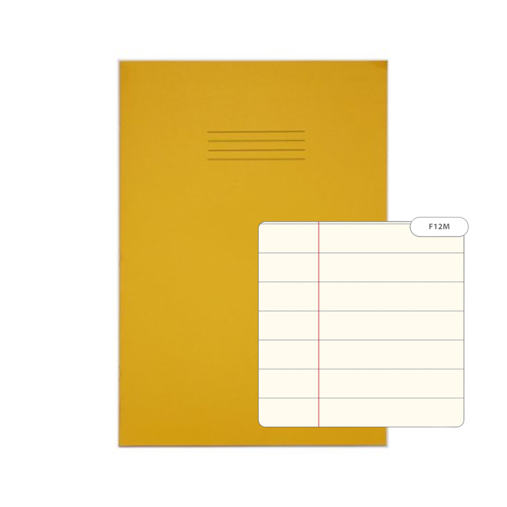 A4+ Rhino Oversized Exercise Book 80 Pages Yellow 12mm Ruled & Margin PK50