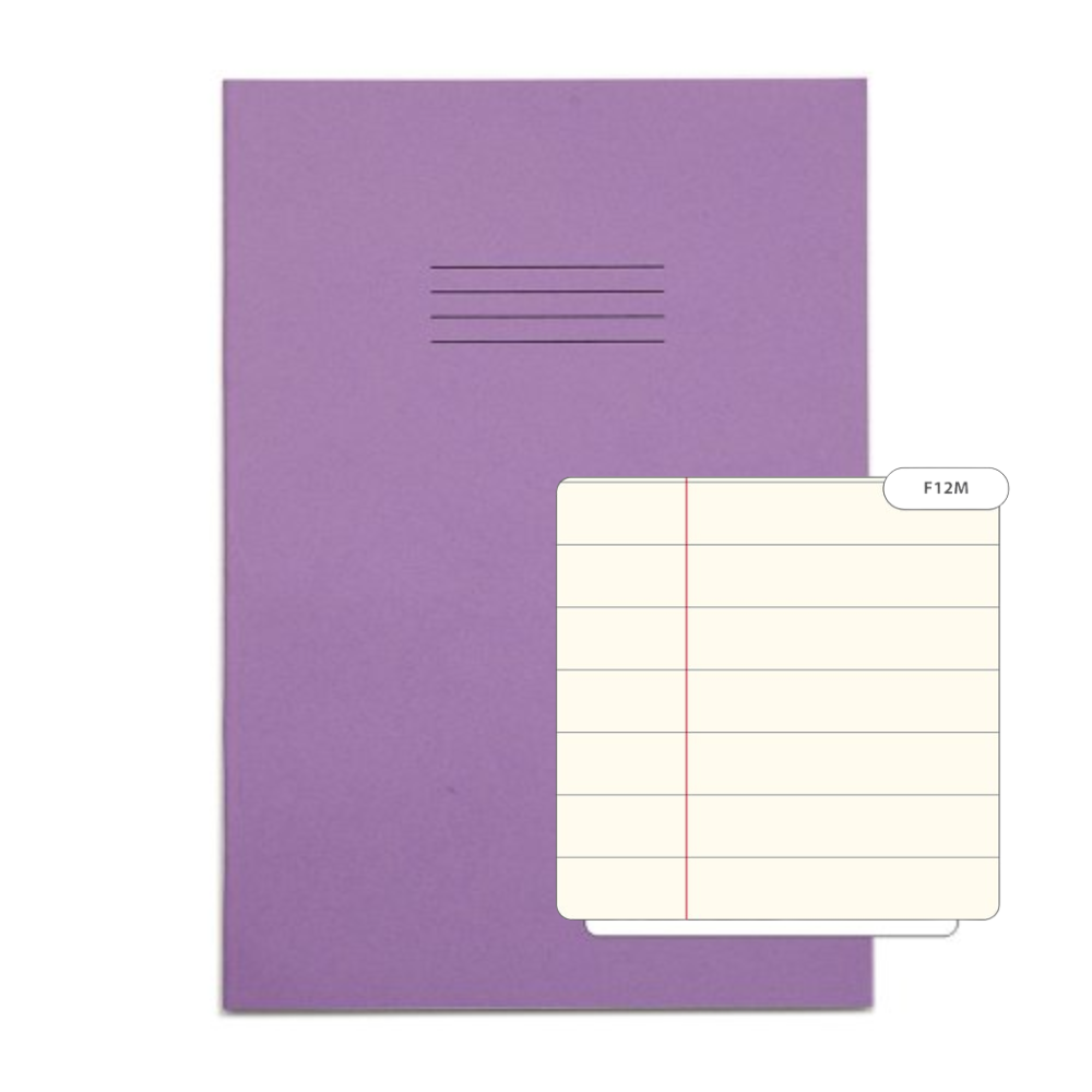A4+ Rhino Oversized Exercise Book 80 Pages Purple 12mm Ruled & Margin PK50