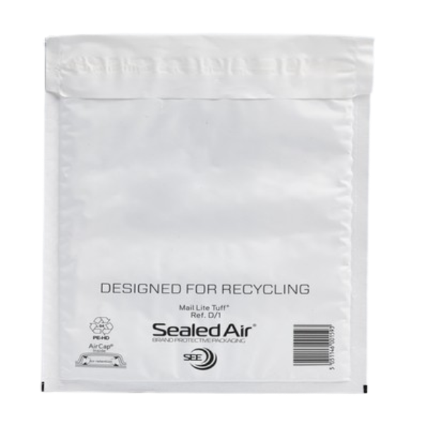 Mail Lite Tuff Bubble Lined Postal Bag Size D/1  180x260mm White Pk100