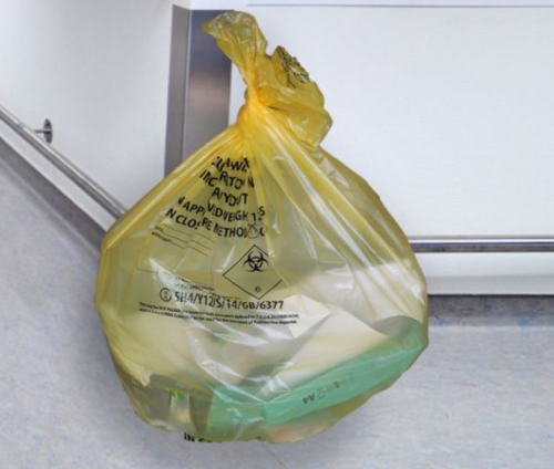 Yellow 90L (12KG) Heavy Duty Clinical Waste Sacks on a Roll Pk500 10 x 50