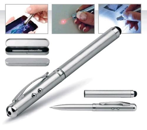 Santini Chrome Laser Stylus Ballpen with Red & White Beams - Gift Boxed