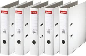 Esselte Essentials, A4 Lever Arch File, 75 mm Spine, 500 Sheets Capacity, PP, Plastic Cover, File Folder, White, Pack 5, 23999