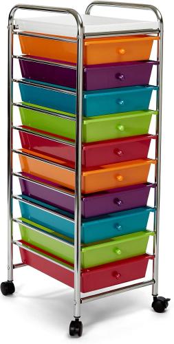 Seville Classics WEB241 Large Polypropylene Utility Storage Cart – Multi-Colour Rolling Storage Trolley