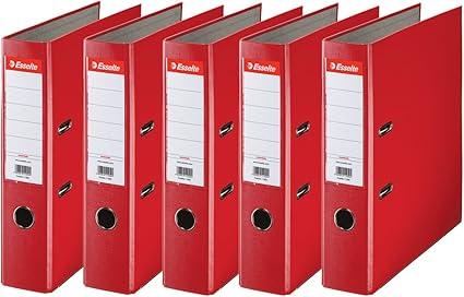 Esselte Essentials, A4 Lever Arch File, 75 mm Spine, 500 Sheets Capacity, PP, Plastic Cover, File Folder, Red, Pack 5, 23988