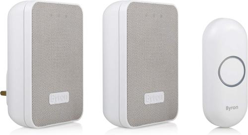 Byron Wireless Doorbell Set – Twin Pack – Battery Portable and Plug in 150 m Range DBY-22324UK