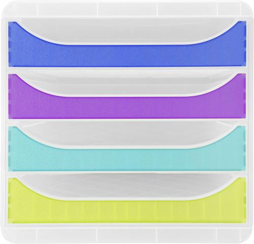 Exacompta BIG-BOX Chromaline 4 Drawer Storage Box A4+ – Translucent Crystal Harlequin – Ref. 310399D – Desktop Document Organiser