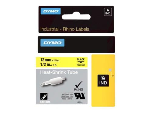 DYMO RHINO 18056 Heat Shrink Tubing 12mm Black on Yellow – Industrial Label Printer Tape for Cable & Wire Identification