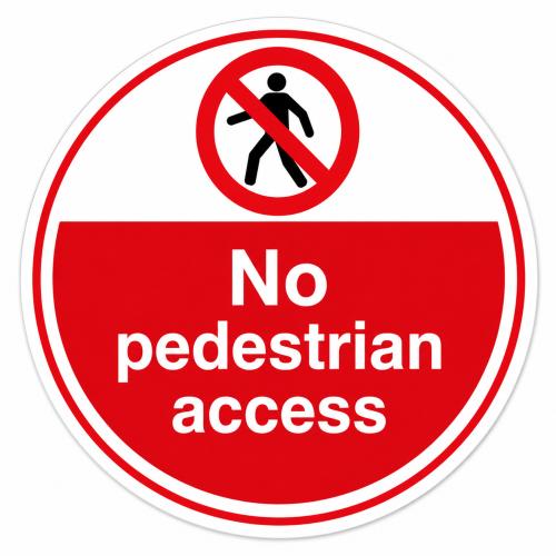 600mm No Pedestrian Access Sign – 3mm Dibond Circular Safety Sign with 76mm Galvanised Pole Mounting Channels & Bracket