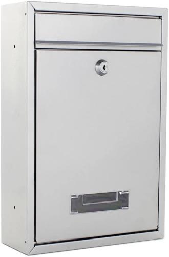 Rottner T02943 Tarvis Silver Zinc-Plated Steel Mail Box with 175x30mm Front Posting Flap - Cylinder Lock and Front Name Plate Window - W215 x D90 x H320mm