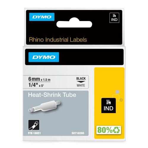DYMO Rhino Industrial Heat-Shrink Cable Label Tubes 6 mm x 1.5 m Black on White 18051