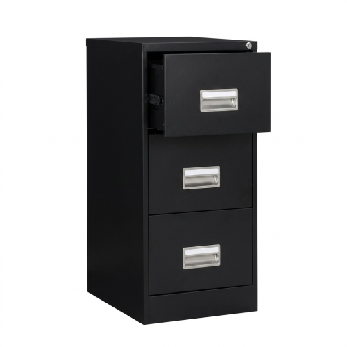 GO 3 Drawer Filing Cabinet Foolscap Black