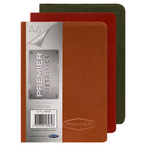 Premier A6 Metallic Notebook 160 Pages Hardback Journal –Assorted Metallic Colours