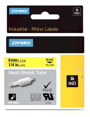 DYMO Rhino Industrial Heat-Shrink Cable Label Tubes 6 mm x 1.5 m Black on Yellow S0718270