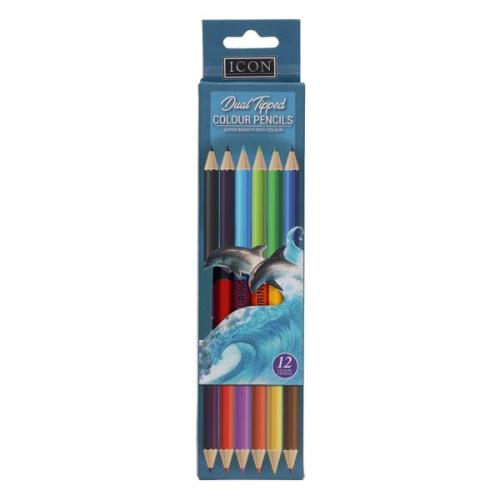 Icon Dual Tipped Colouring Pencils – Double-Ended Coloured Pencils for School, Art & Craft (Pack of 6)