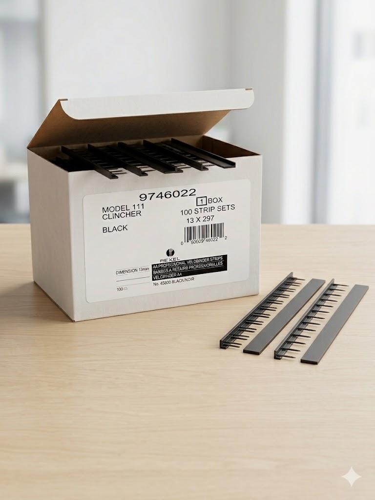 Rexel Professional VeloBinder Strips 13mm width x 297mm length Model 111 Clincher No.45800 Pack of 100