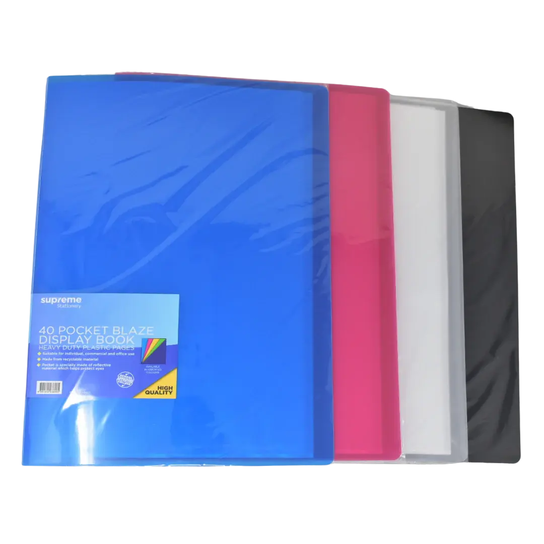 SUPREME A4 DISPLAY BOOK 40 POCKET ASSORTED COLOURS QF4-6905 (Pack of 4)