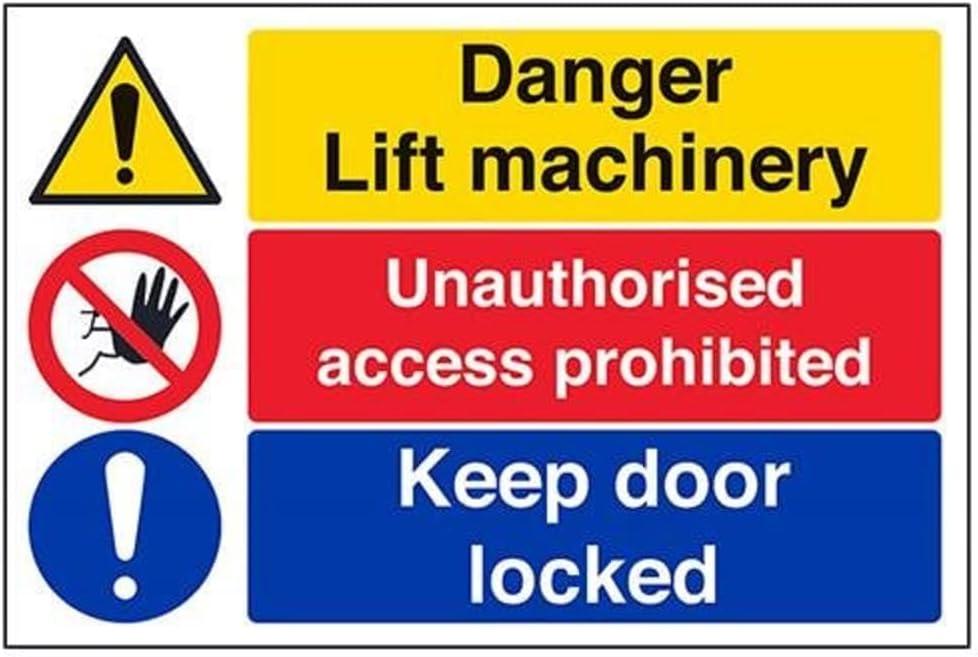 ValueX Lift Machinery/Unauthorised Access/Keep Door Locked Sign - 300mm x 200mm - 2mm Rigid Plastic