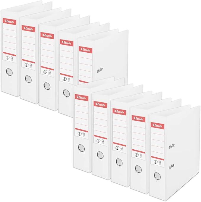 Esselte, A4 Lever Arch File, 75 mm Spine, 500 sheets Capacity, PP, Plastic Cover, No. 1 Mechanism, Files & Folders, White, Pack 10, 628540