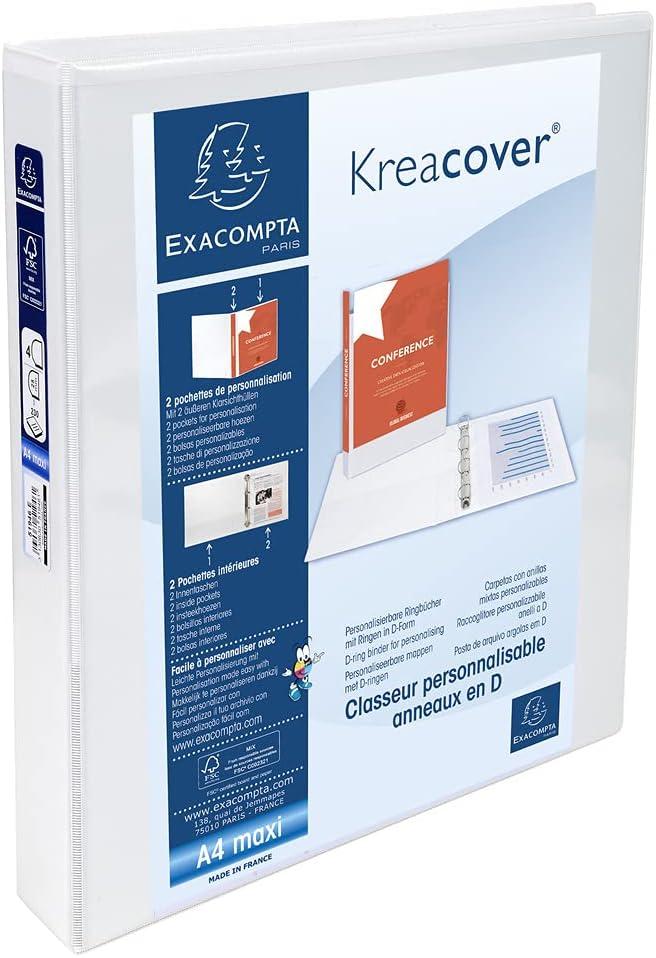 Exacompta Kreacover A4 Presentation Ring Binder 25mm 2-Ring Plastic Cover White | 54946E