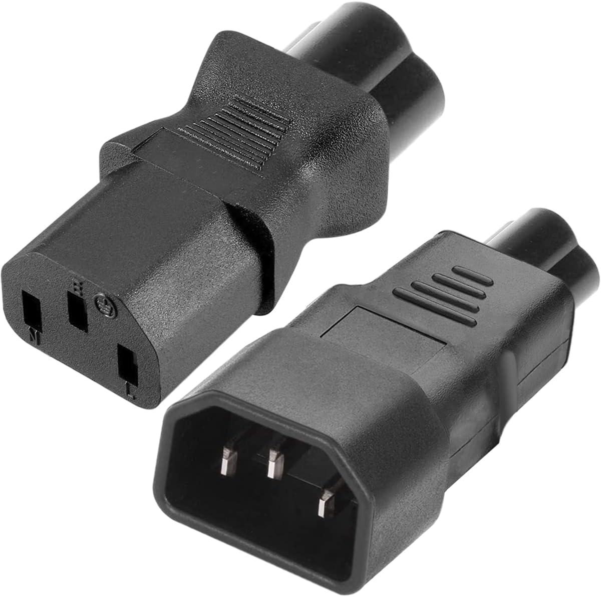 2-Pack IEC C14 to C5 Power Adapter – C13/C14 Male to C6 Cloverleaf Female Connector – 10A 250V AC Plug Converter for Laptops, UPS, and Monitors