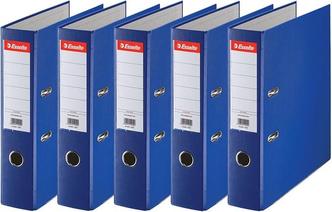 Esselte Essentials, A4 Lever Arch File, 75 mm Spine, 500 Sheets Capacity, PP, Plastic Cover, File Folder, Blue, Pack 5, 23989