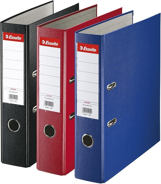 Esselte Lever Arch File, Essential A4, PP 75mm. 3pcsm Assorted - 628327