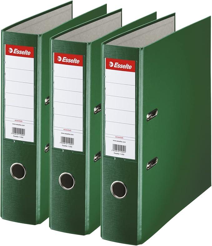 Esselte Lever Arch File, Essential A4, PP 75mm. 3pcsm Green - 624293