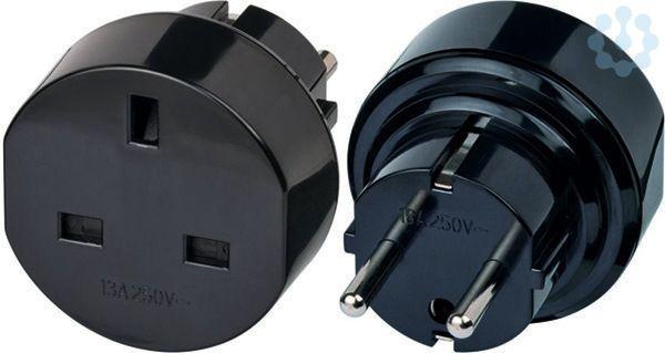 BRENNENSTUHL Travel Adaptor for UK England Cyprus Hong Kong V.A.Emirate Plug (Type G) to Earthing Contact/Euro Socket (Type F) - Black | Travel Plug Socket Adapter 1508530