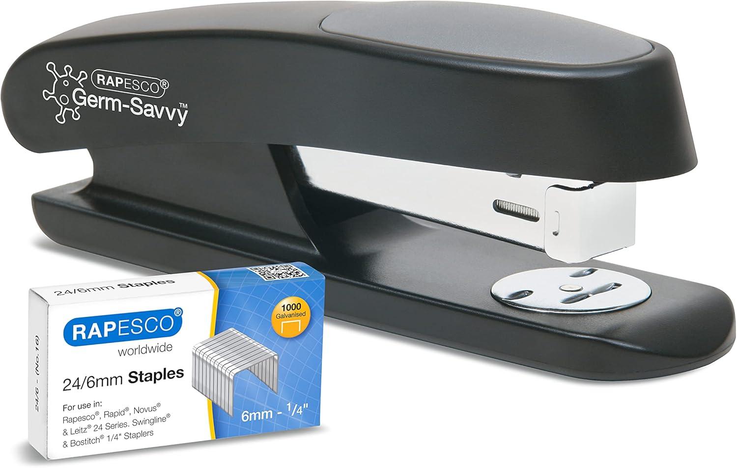 Rapesco Germ-Savvy ECO Sting Ray Half Strip Stapler with 1000 24/6 Staples Antibacterial Desktop Stapler