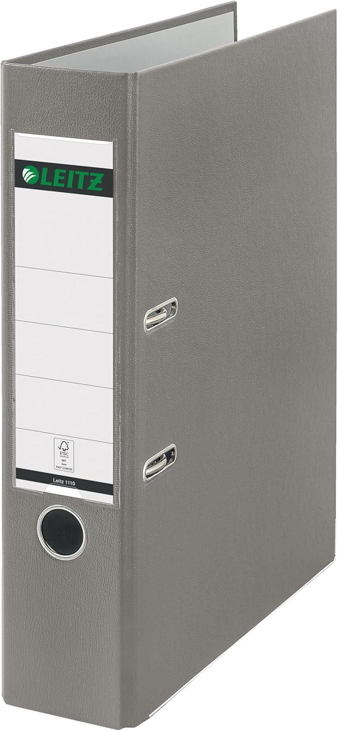 Leitz FSC Lever Arch File Plastic 80mm Spine Foolscap Grey Ref 11101085 [Pack 10]