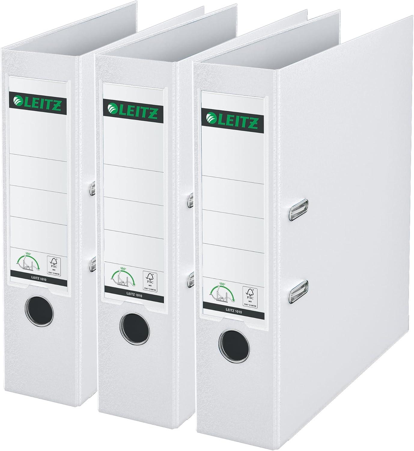 Leitz Lever Arch File, White, A4, 80 mm spine, Pack 3, Plastic, 310335101